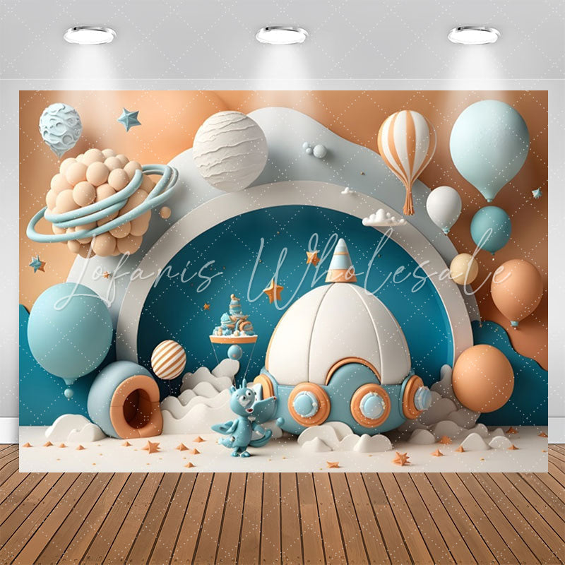 Lofaris Lovely Hot Air Balloon Spaceship Birthday Backdrop