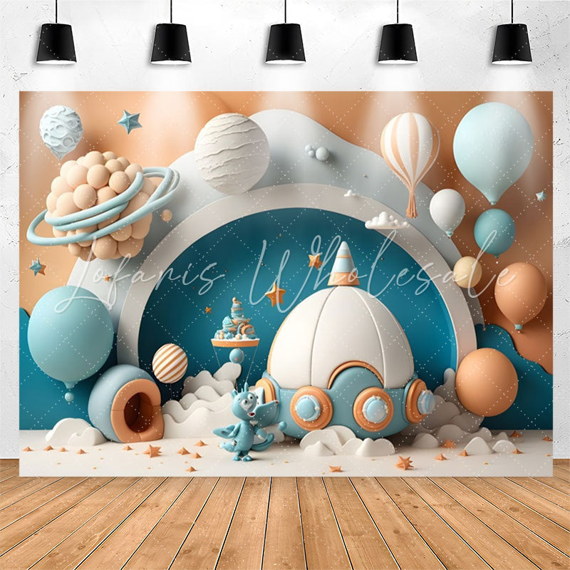 Lofaris Lovely Hot Air Balloon Spaceship Birthday Backdrop