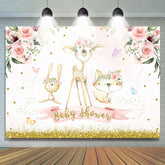 Lofaris Lovely Jungle Animals Pink Floral Baby Shower Backdrop