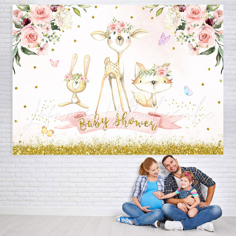 Lofaris Lovely Jungle Animals Pink Floral Baby Shower Backdrop