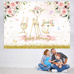 Lofaris Lovely Jungle Animals Pink Floral Baby Shower Backdrop