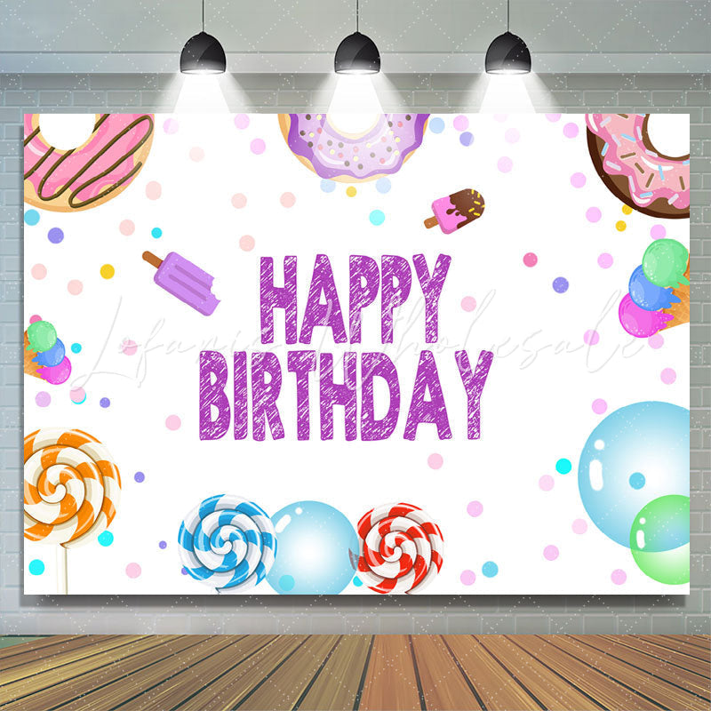 Lofaris Lovely Lollipop Donut Ice-Cream Happy Birthday Backdrop