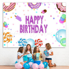 Lofaris Lovely Lollipop Donut Ice-Cream Happy Birthday Backdrop