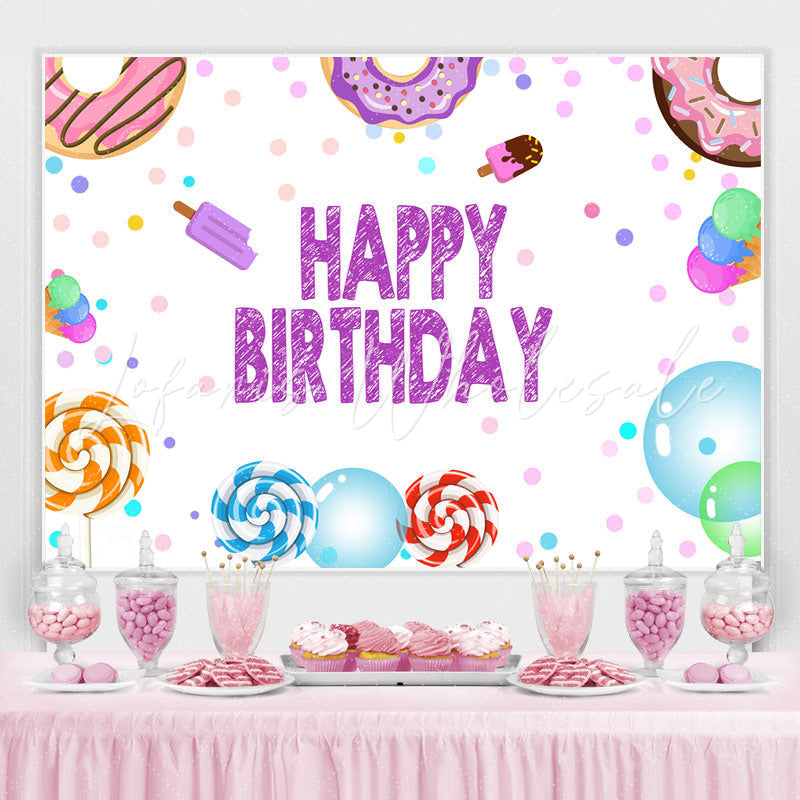 Lofaris Lovely Lollipop Donut Ice-Cream Happy Birthday Backdrop