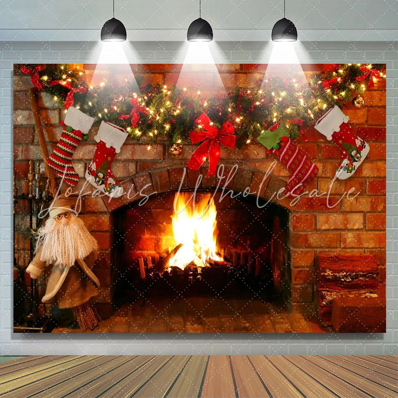 Lofaris Lovely Merry Christmad Stocks On The Wall Backdrop