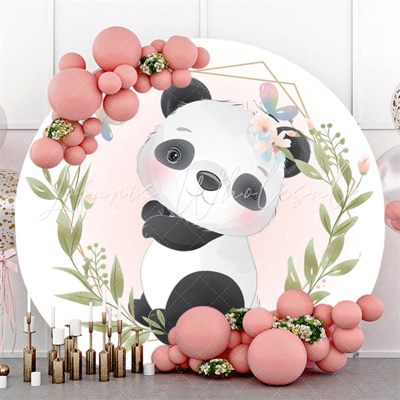 Lofaris Lovely Panda Leaves Butterfly Themed Round Backdrop