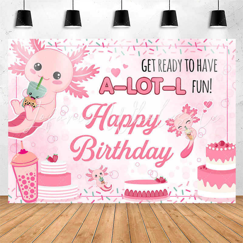 Lofaris Lovely Pink Axolotl Cake Happy Birthday Backdrop
