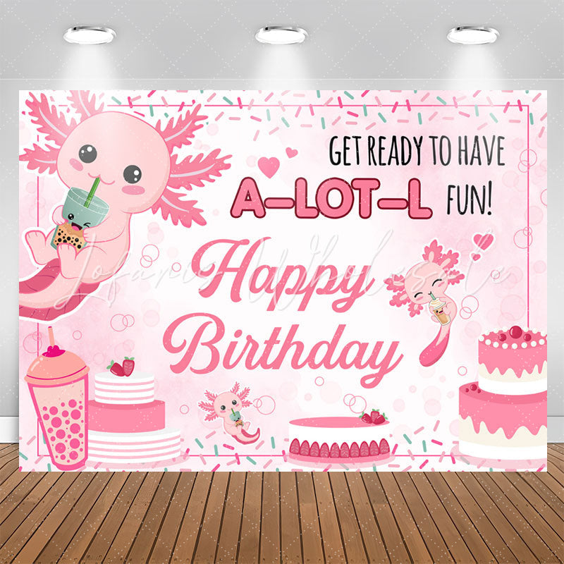 Lofaris Lovely Pink Axolotl Cake Happy Birthday Backdrop