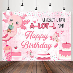 Lofaris Lovely Pink Axolotl Cake Happy Birthday Backdrop