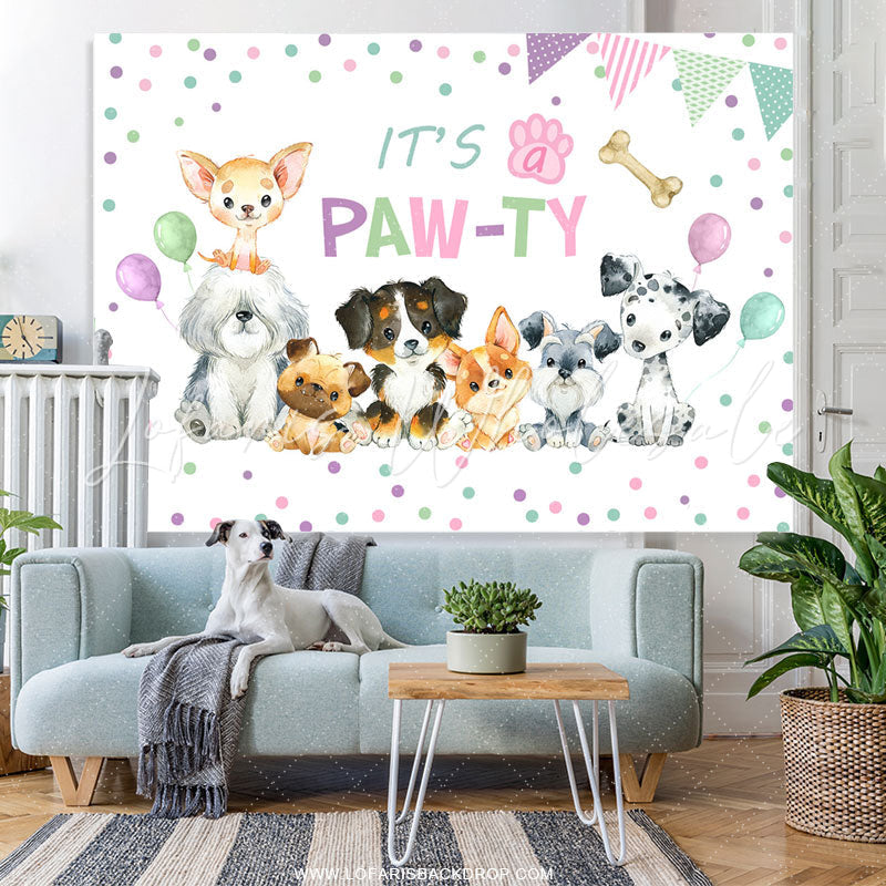 Lofaris Lovely Puppy Theme Its A Party Happy Birthday Backdrop