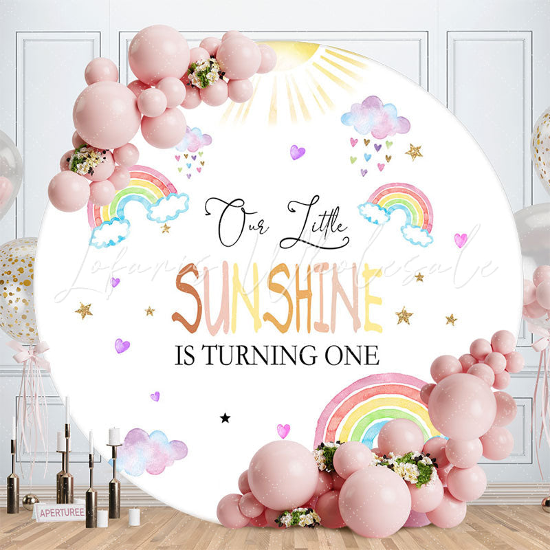 Lofaris Lovely Rainbow Cloud Sunshine Round Birthday Backdrop