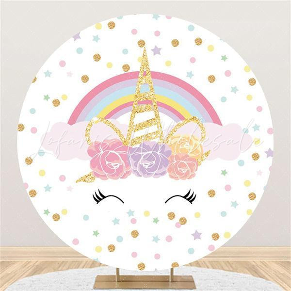 Lofaris Lovely Rainbow Unicorn Themed Round Birthday Backdrop