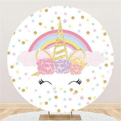 Lofaris Lovely Rainbow Unicorn Themed Round Birthday Backdrop