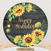 Lofaris Lovely Sunflower Wooden Round Happy Birthday Backdrop