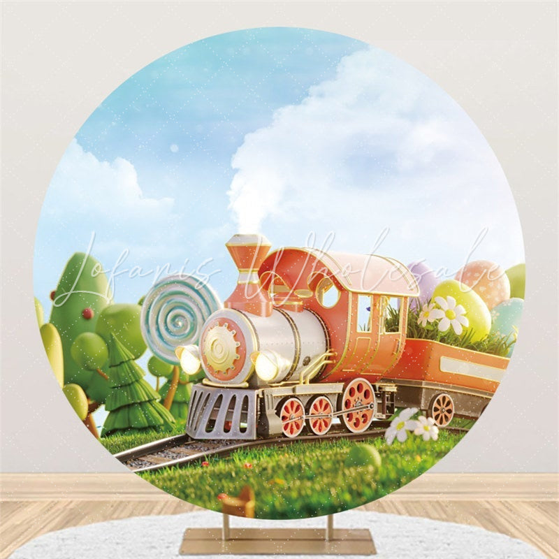 Lofaris Lovely Train Cross Forest Round Easter Day Backdrop