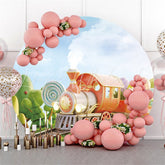 Lofaris Lovely Train Cross Forest Round Easter Day Backdrop