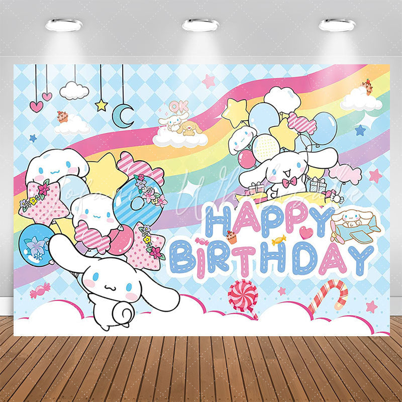 Lovely White Rabbit Rainbow Candy Birthday Backdrop