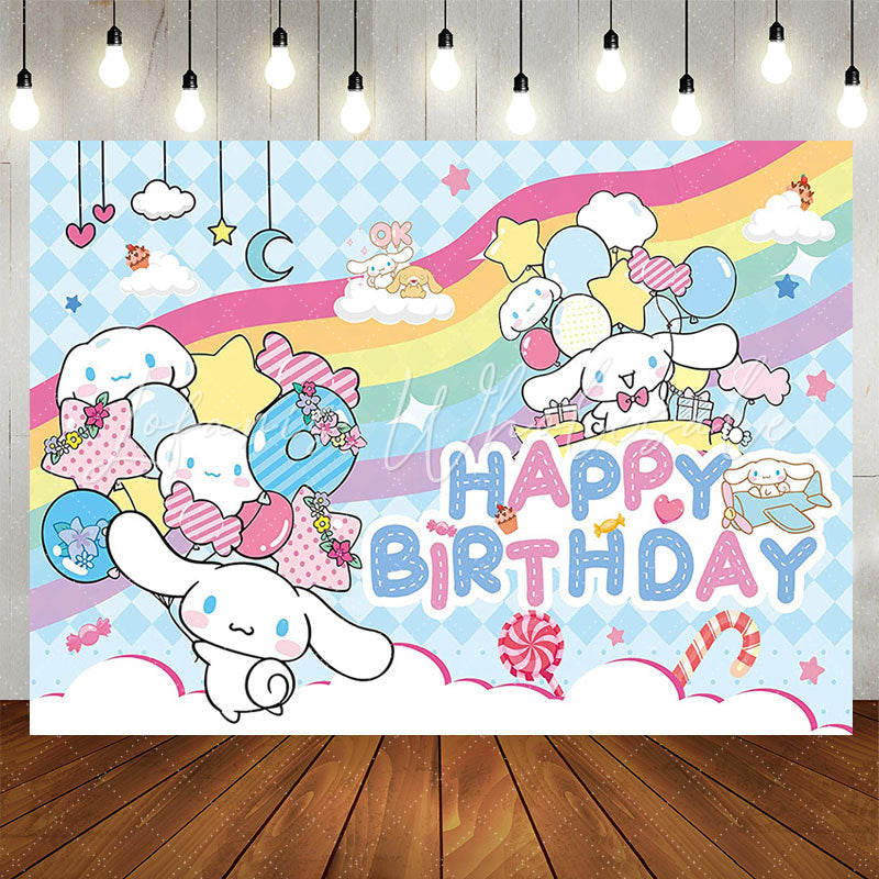 Lofaris Lovely White Rabbit Rainbow Candy Birthday Backdrop