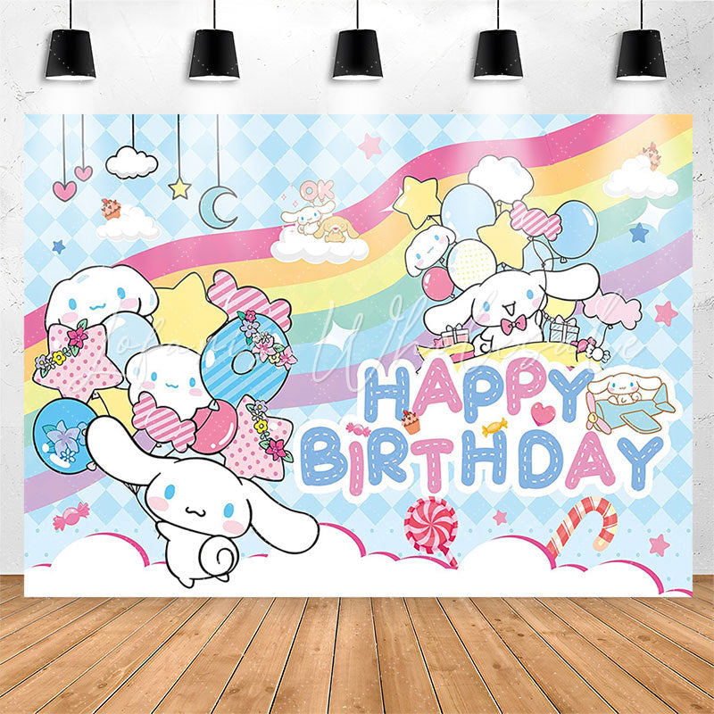 Lofaris Lovely White Rabbit Rainbow Candy Birthday Backdrop