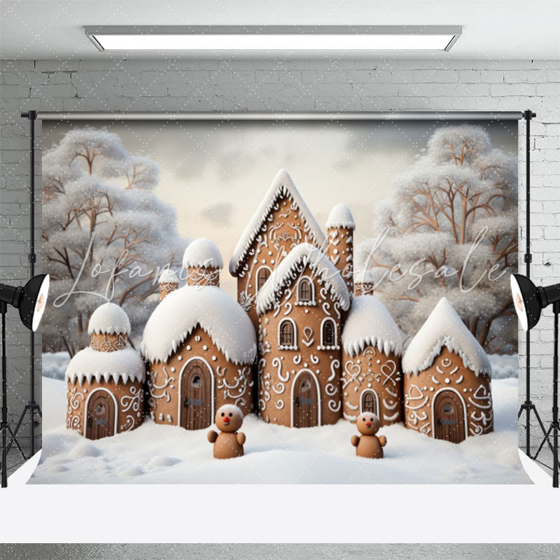 Lofaris Lovey Biscuit House Snow Tree Christmas Backdrop