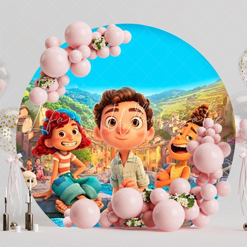 Luca Ocean Adventure Round Backdrop For Animated Movie Theme
