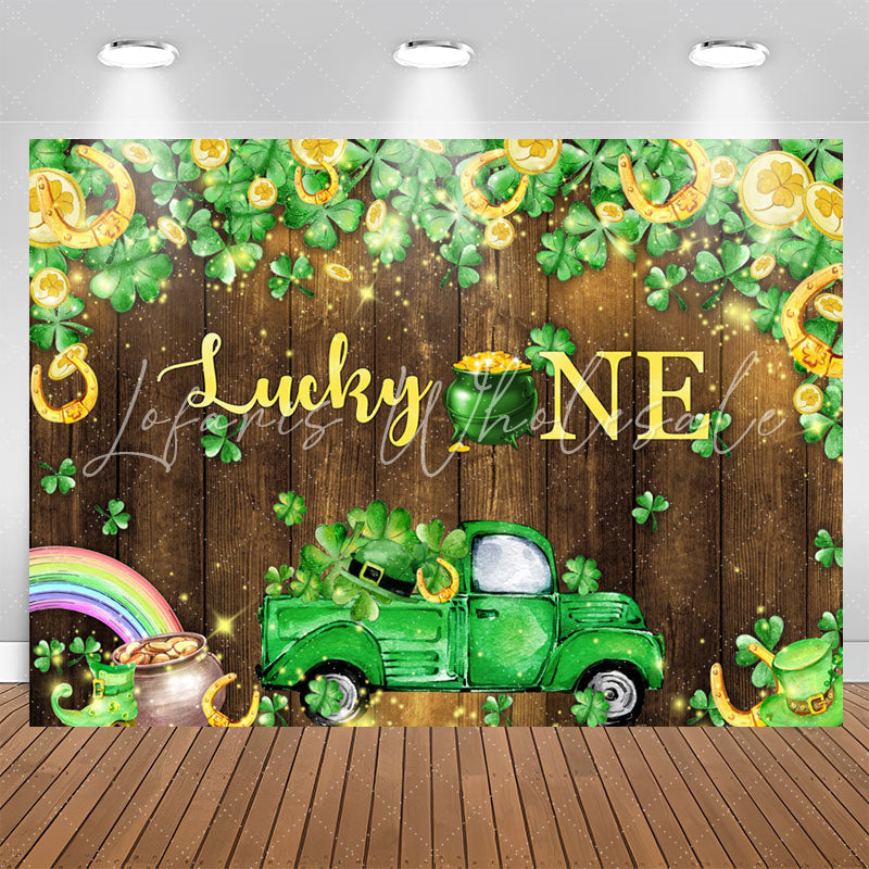 Lofaris Lucky One Clover Wooden Wall 1st Birthday Backdrop