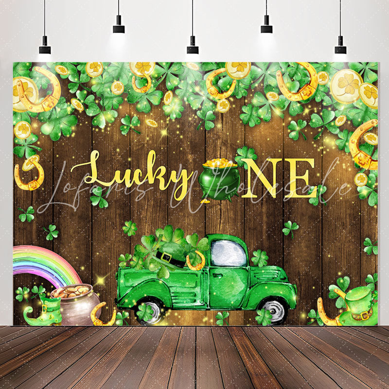 Lofaris Lucky One Clover Wooden Wall 1st Birthday Backdrop