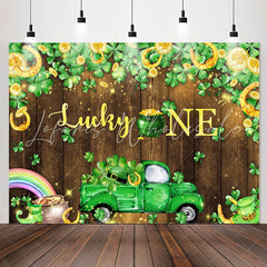 Lofaris Lucky One Clover Wooden Wall 1st Birthday Backdrop