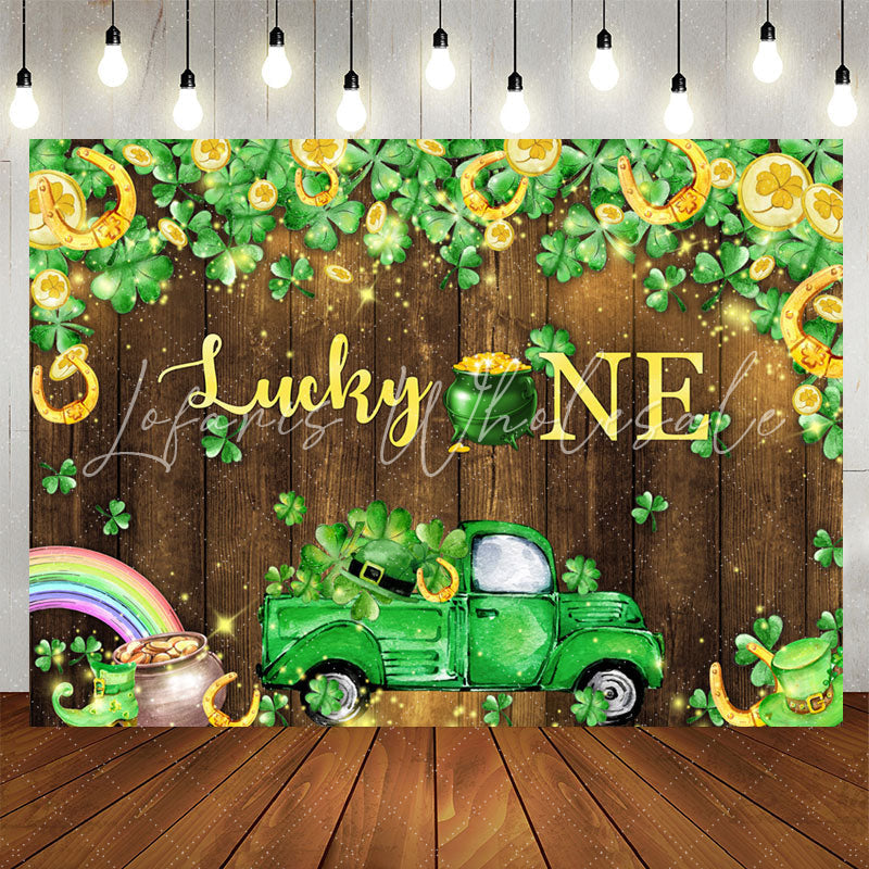 Lofaris Lucky One Clover Wooden Wall 1st Birthday Backdrop