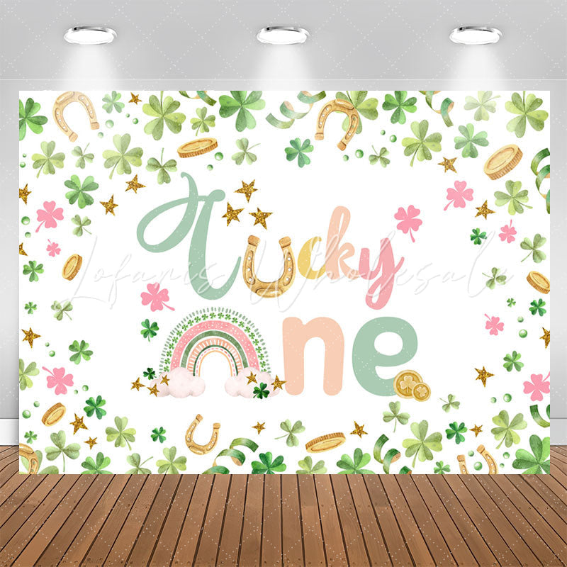 Lofaris Lucky One Green Gold Clover 1st Birthday Backdrop