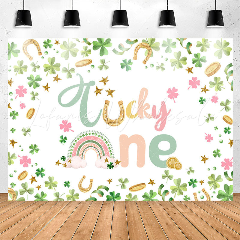 Lofaris Lucky One Green Gold Clover 1st Birthday Backdrop