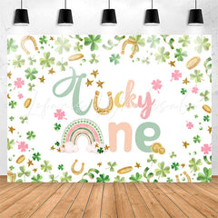 Lofaris Lucky One Green Gold Clover 1st Birthday Backdrop