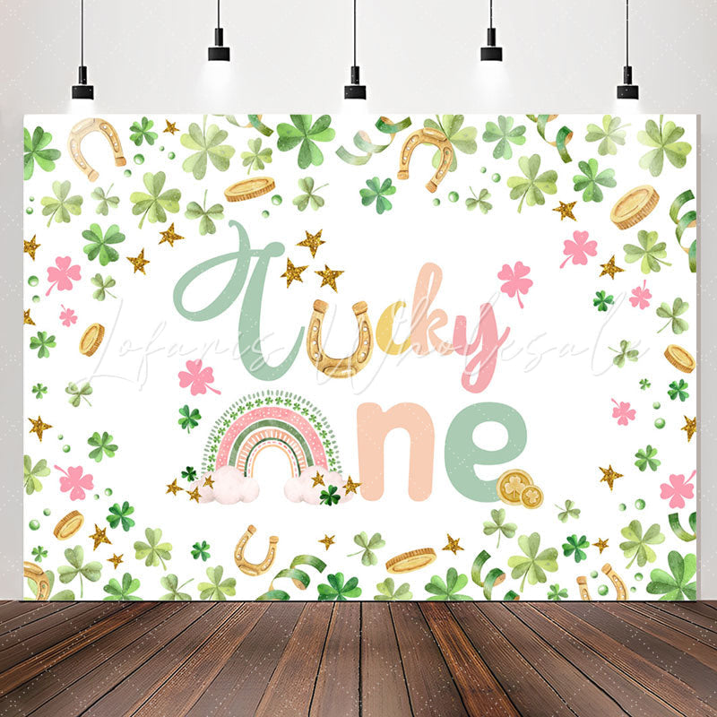 Lofaris Lucky One Green Gold Clover 1st Birthday Backdrop