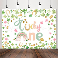 Lofaris Lucky One Green Gold Clover 1st Birthday Backdrop