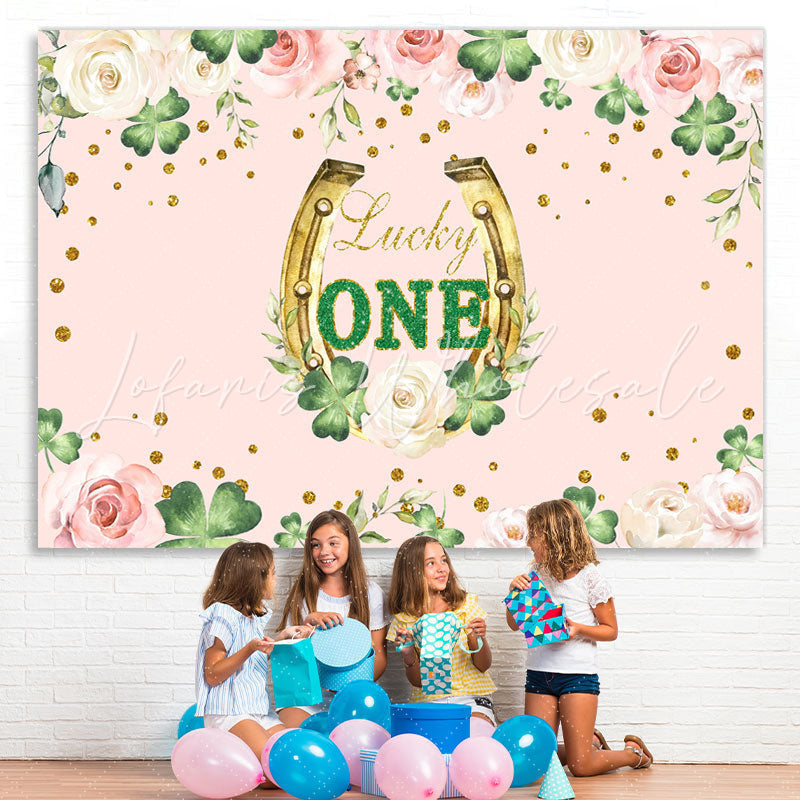 Lofaris Lucky One Pink Flower Happy Birthday Backdrop For Girl