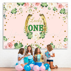 Lofaris Lucky One Pink Flower Happy Birthday Backdrop For Girl
