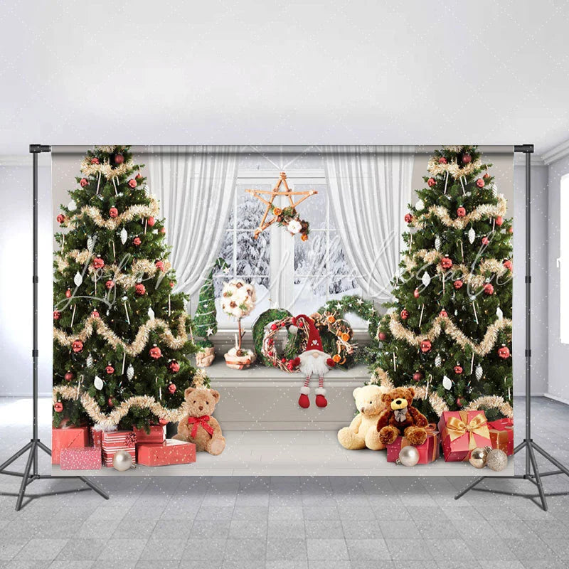Lofaris Luxury Christmas Tree Bear Decor Backdrop