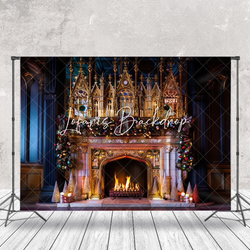 Lofaris Luxury Gold Palace Bell Fireplace Christmas Backdrop