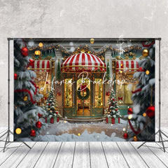 Lofaris Luxury Green Red Door Trees Snowy Christmas Backdrop