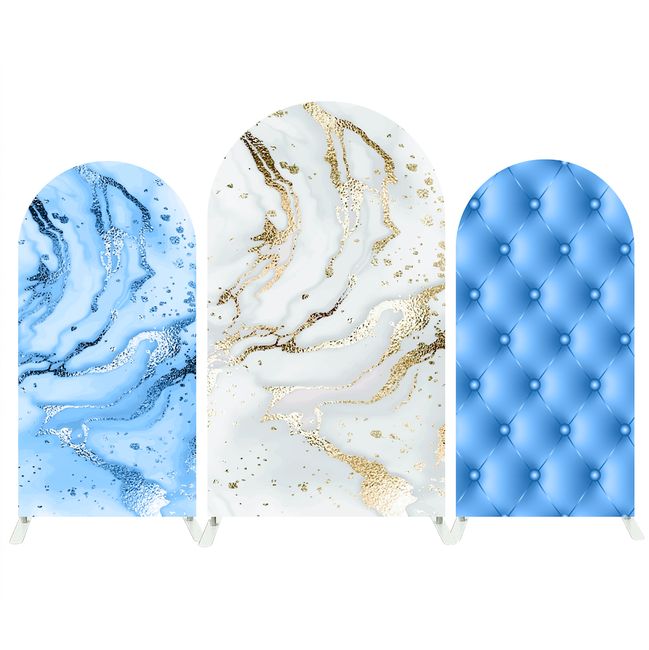 Blue Marble Upholstery Quilted Happy Birthday Party Arch Backdrop Wall Cloth Cover