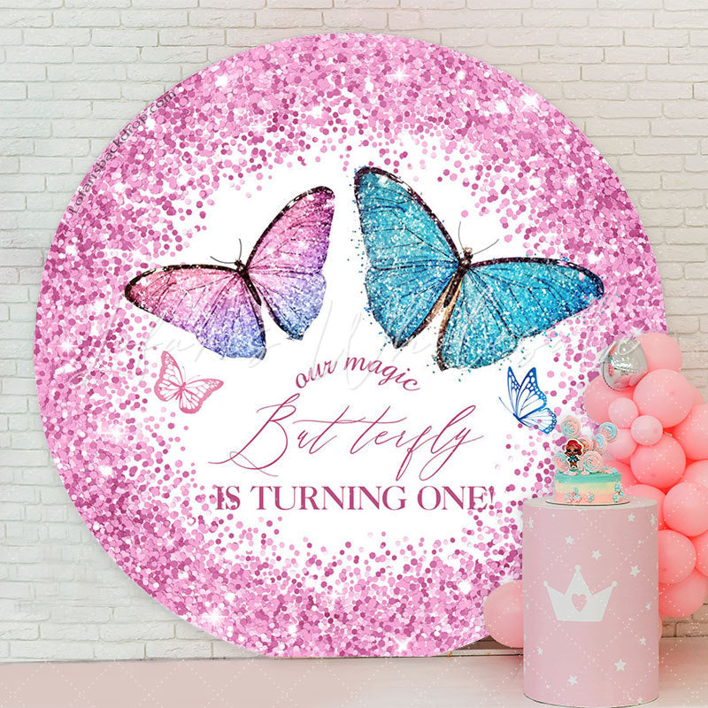 Lofaris Magic Butterfly Is Turning 1 Birthday Round Backdrop
