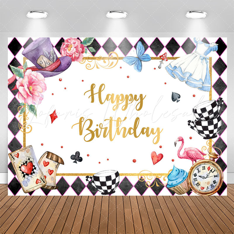 Lofaris Magic Hat Checkerboard Poker Floral Birthday Backdrop