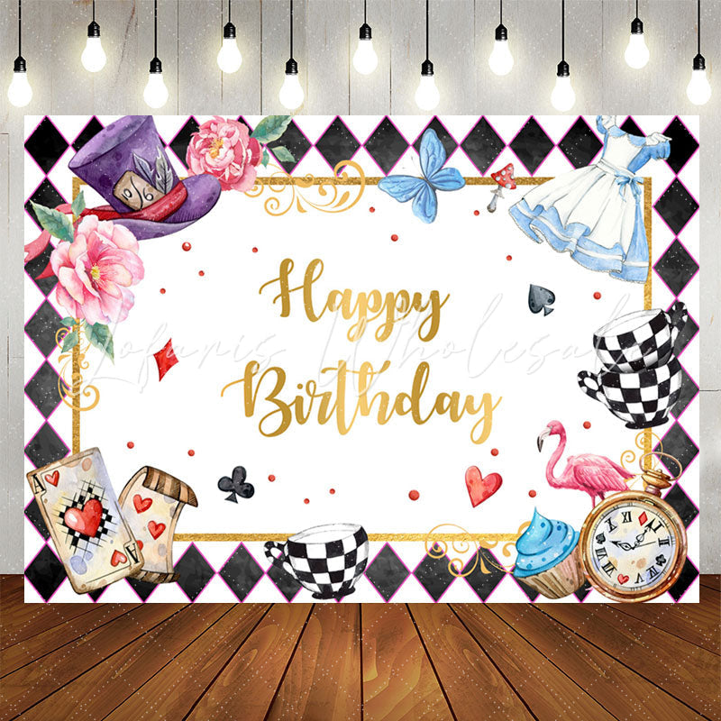 Lofaris Magic Hat Checkerboard Poker Floral Birthday Backdrop