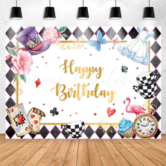 Lofaris Magic Hat Checkerboard Poker Floral Birthday Backdrop