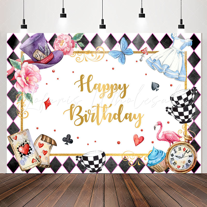 Lofaris Magic Hat Checkerboard Poker Floral Birthday Backdrop