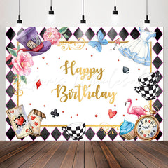 Lofaris Magic Hat Checkerboard Poker Floral Birthday Backdrop