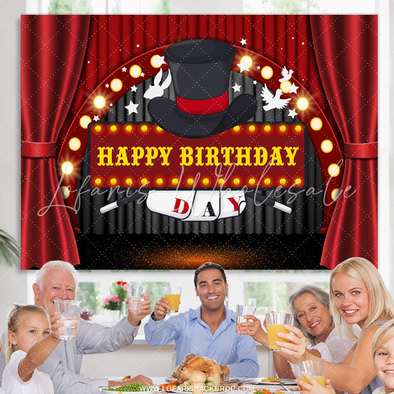 Lofaris Magical Card Dove Stage Theme Happy Birthday Backdrop