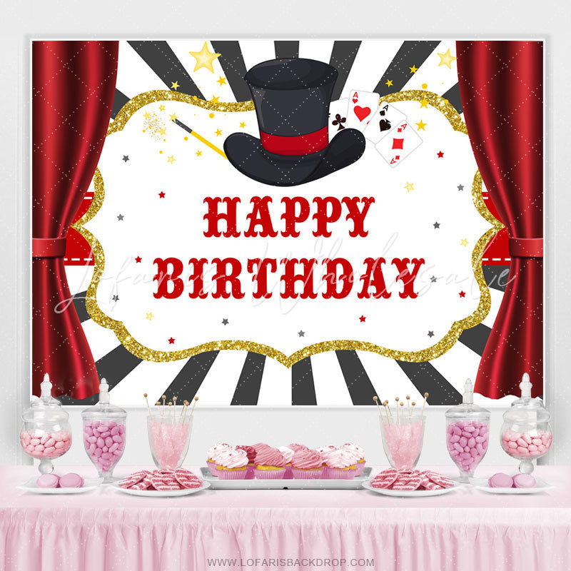 Lofaris Magical Cards Curtain Themed Happy Birthday Backdrop