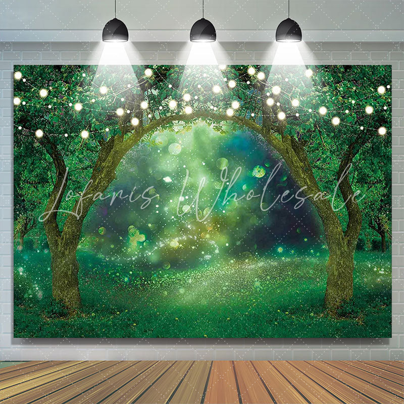 Lofaris Magical Glitter Green Forest Fairy Birthday Backdrop