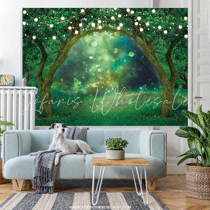 Lofaris Magical Glitter Green Forest Fairy Birthday Backdrop